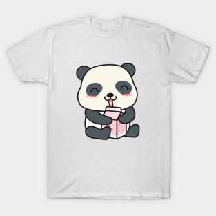 Kawaii Panda Enjoying Strawberry Milk T-Shirt